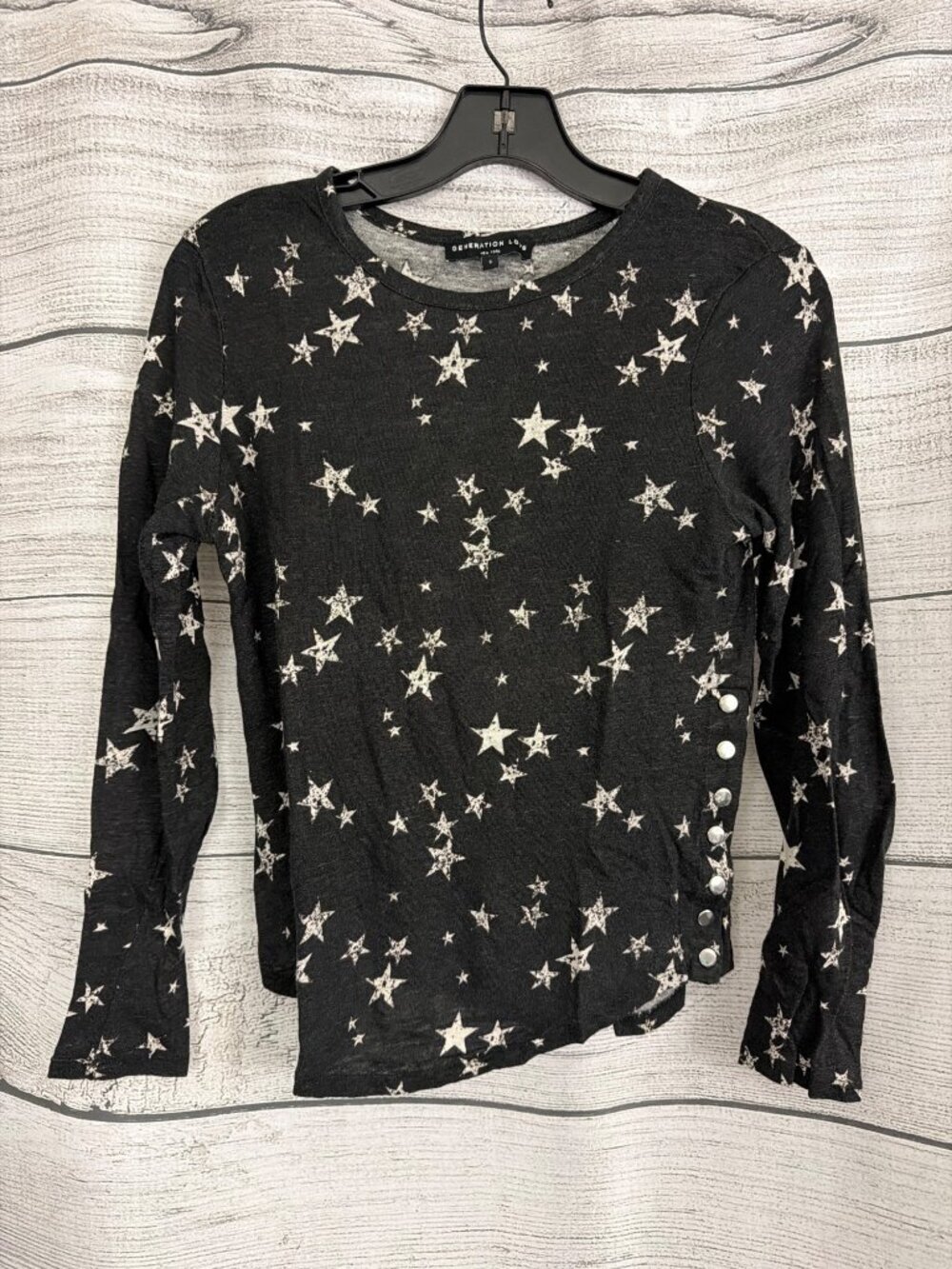 Generation Love Black Star Print Long Sleeve Top With Side Button Detail Size S